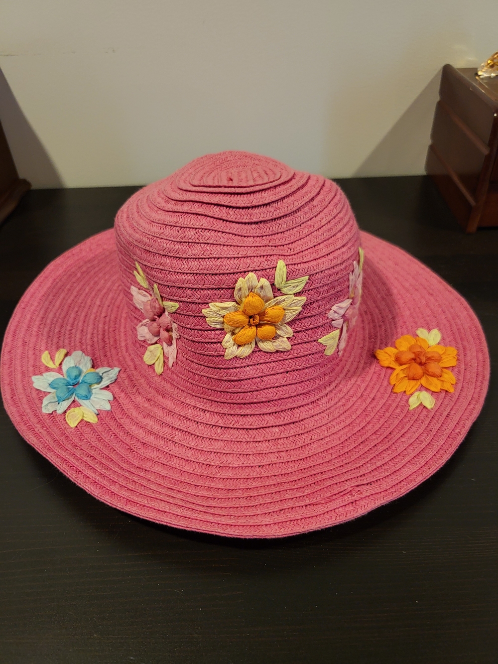 Parkhurst Pink Wide-Brim Floral Embroidered Sun Hat